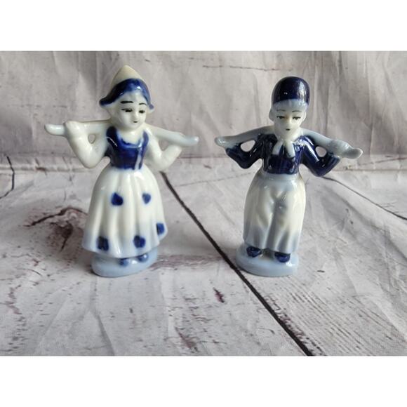Vintage Dutch Boy Girl Figurines Blue & White Porcelain Set Occupied Japan - Picture 1 of 9